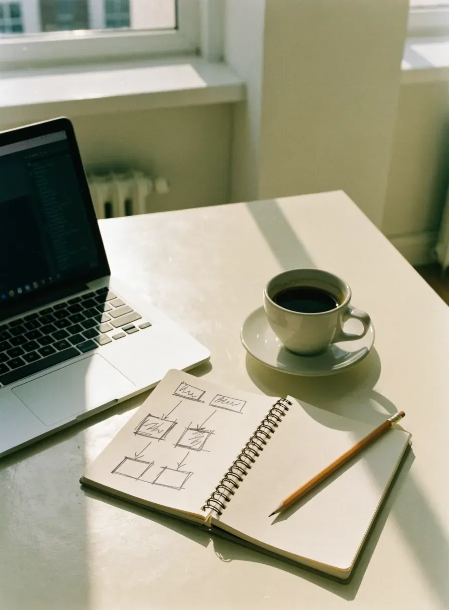 Carnet de travail et ordinateur dans un atelier de conception