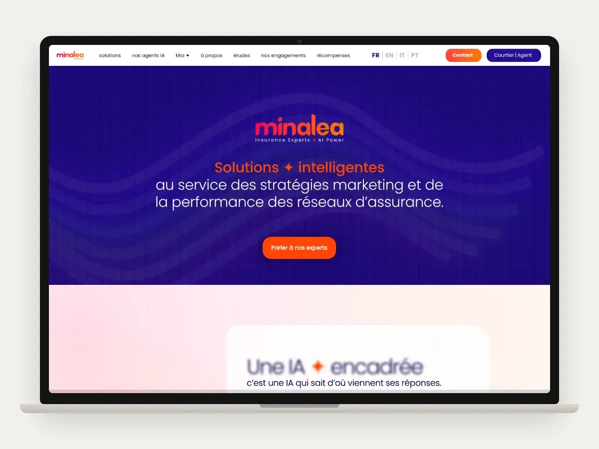 Page d’accueil du site corporate multilingue Minalea